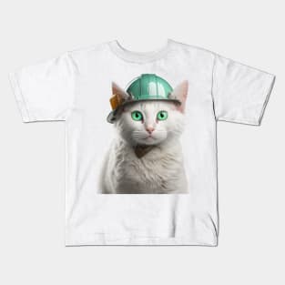 Cute Cat with Green Hard Hat catswithhardhats Kids T-Shirt